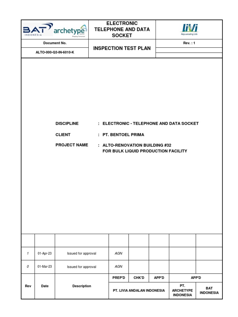 Inspection Plan for Data Socket Installation | PDF | Specification ...
