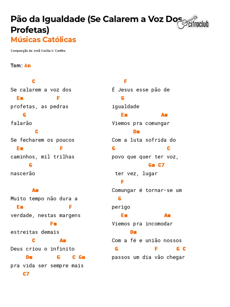 Cifra Club - Músicas Católicas - Pão Da Igualdade (Se Calarem A Voz Dos ...