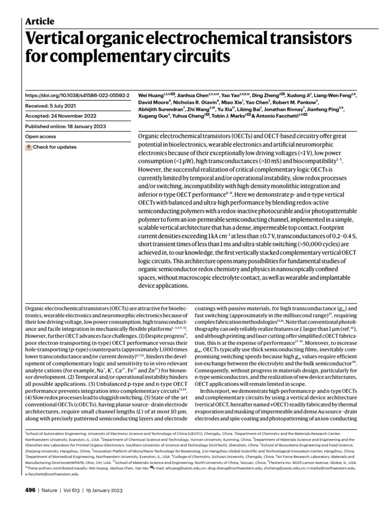 Vertical Organic Electrochemical Transistors For Complementary Circuits ...
