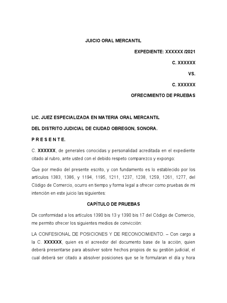Ofrecimiento de Pruebas en Juicio Mercantil | PDF | Justicia | Crimen y ...