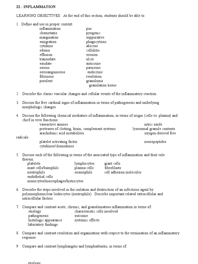 Inflammation Study Guide | PDF