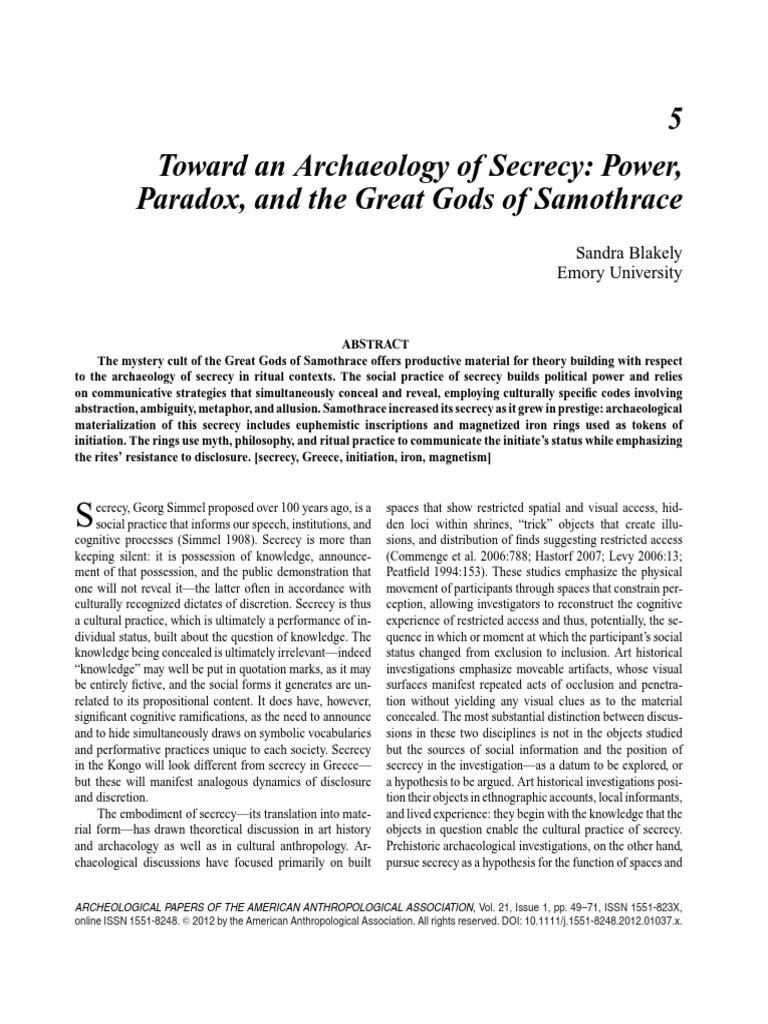Toward An Archaeology of Secrecy. Power, - 0aparadox, and The Great ...