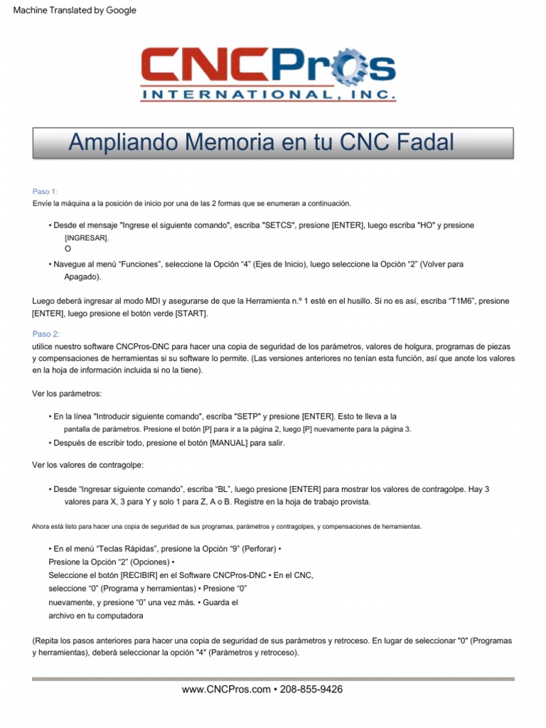 Expanding memory on your fadal cnc traduccion pdf