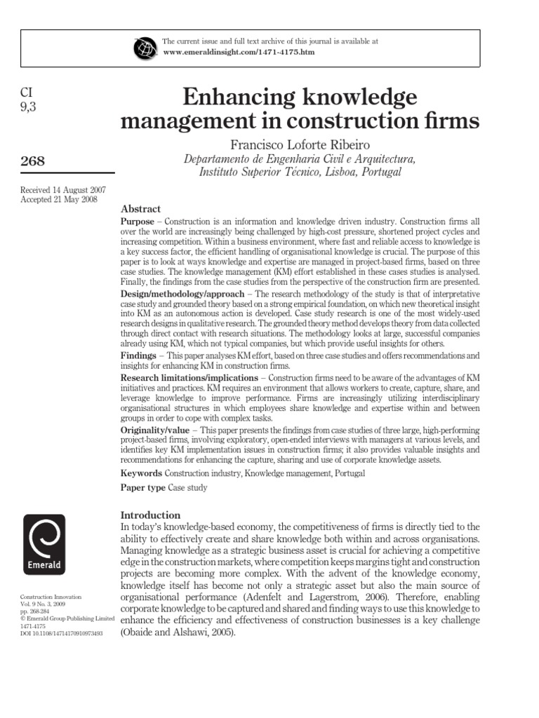 Knowledge Management in Construction | PDF | Methodology | Case Study