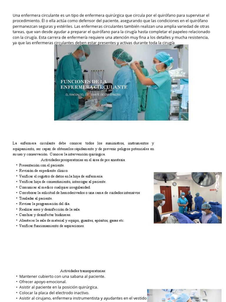 Funciones de La Enfermera Circulante | PDF | Cirugía | Enfermería