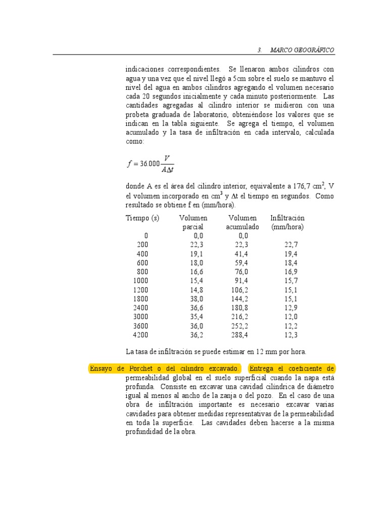 Ensayo de Infiltración Porchet: Método y Resultados | PDF | Agua ...