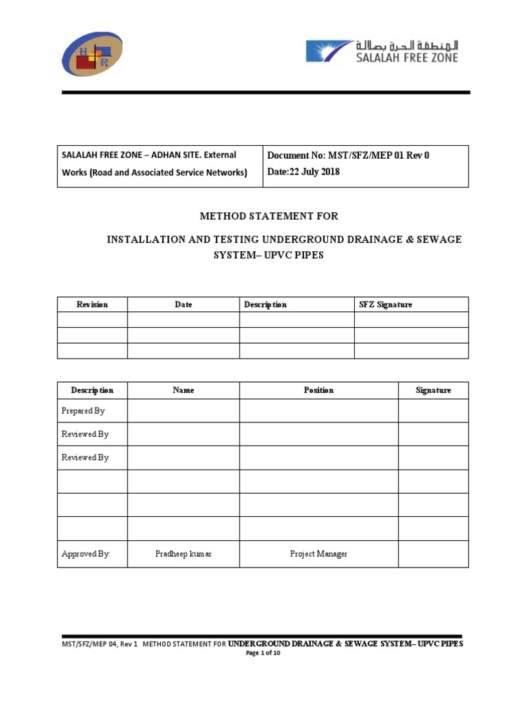 UPVC Pipe Installation Method Statement | PDF | Pipe (Fluid Conveyance ...