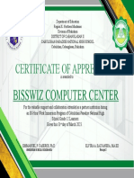 Certificate of Appreciation: Bisswiz Computer Center