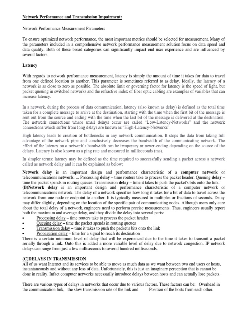 Network Performance and Transmission Impairments PDF Computer