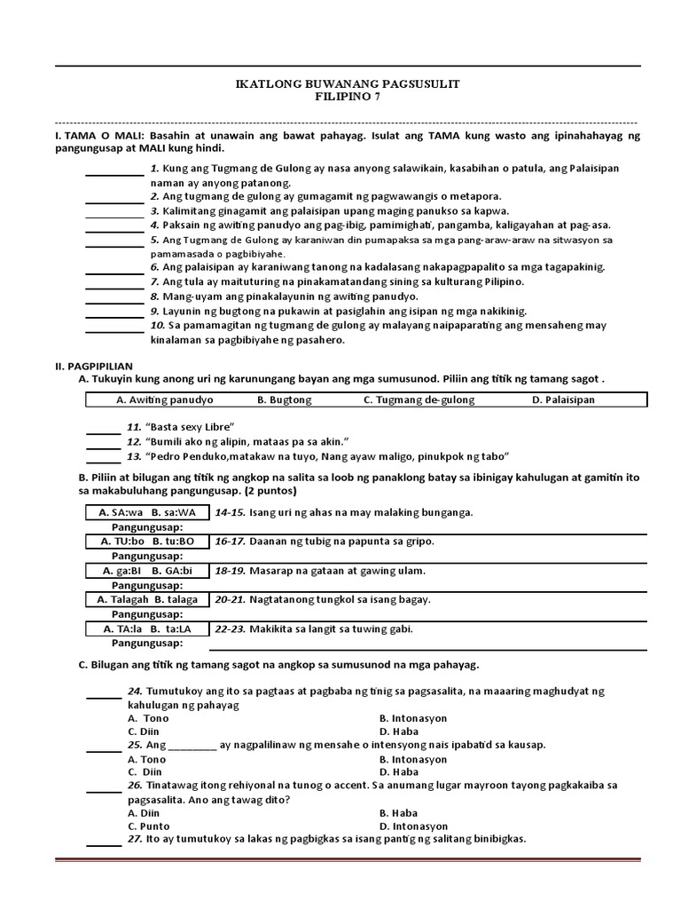 3RD Monthly Filipino 7 | PDF