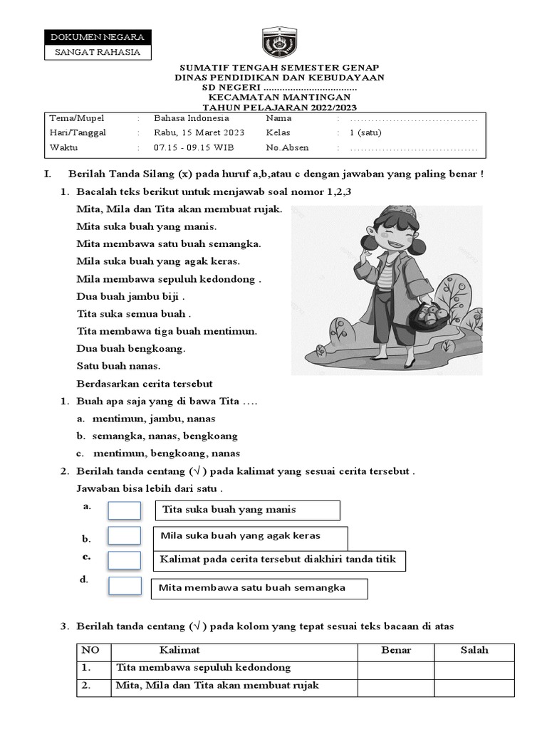 Kelas 1 - BHS Indonesia - STSSMTR 2 - 2022-2023 | PDF | Game & Aktivitas