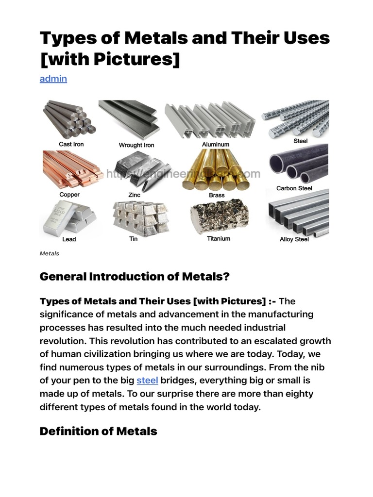 Types of Metals and Their Uses (With Pictures) | Download Free PDF ...