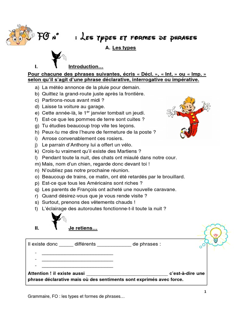 Exercices Type Et Forme De Phrase FO Les Types Et Formes de Phrases | PDF | Question | Phrase