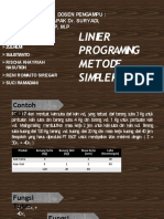 Linier Programing Metode Simpleks: Dosen Pengampu: Bapak Dr. Suryadi, S.P, M.P