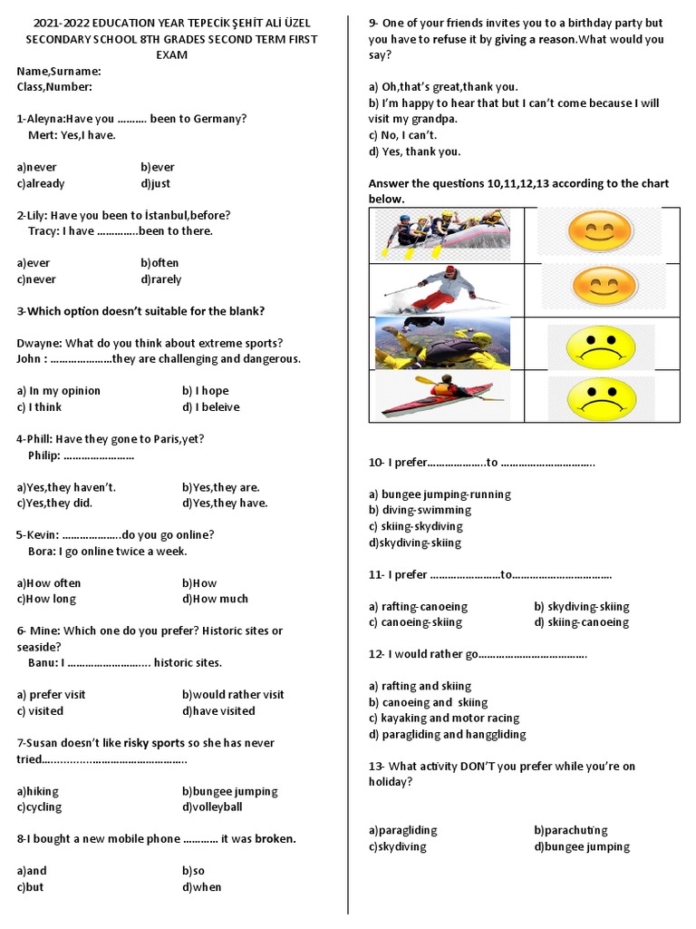 Answer The Questions 10,11,12,13 According To The Chart Below PDF Outdoor Recreation