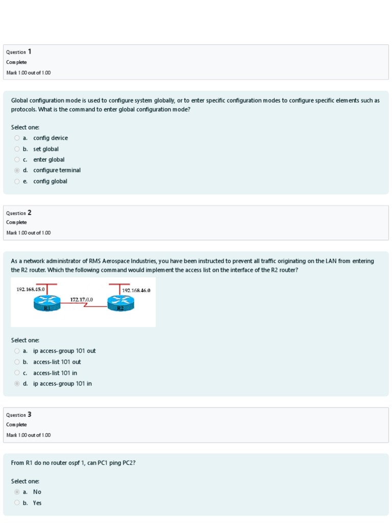 Networking Fundamentals Practice Questions PDF Ip Address Computer Network
