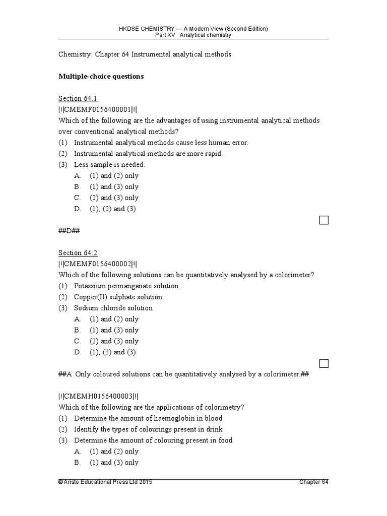 Chapter 64 MultipleChoice Questions PDF Infrared Spectroscopy