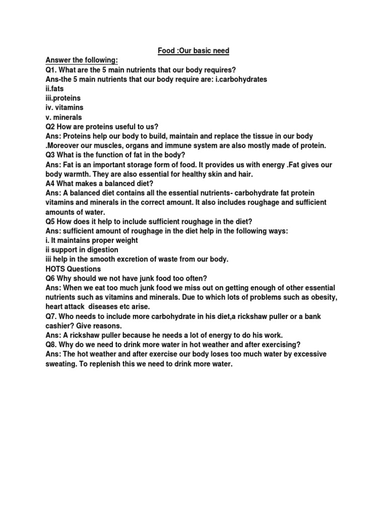 Food Our Basic Need Q A Pdf