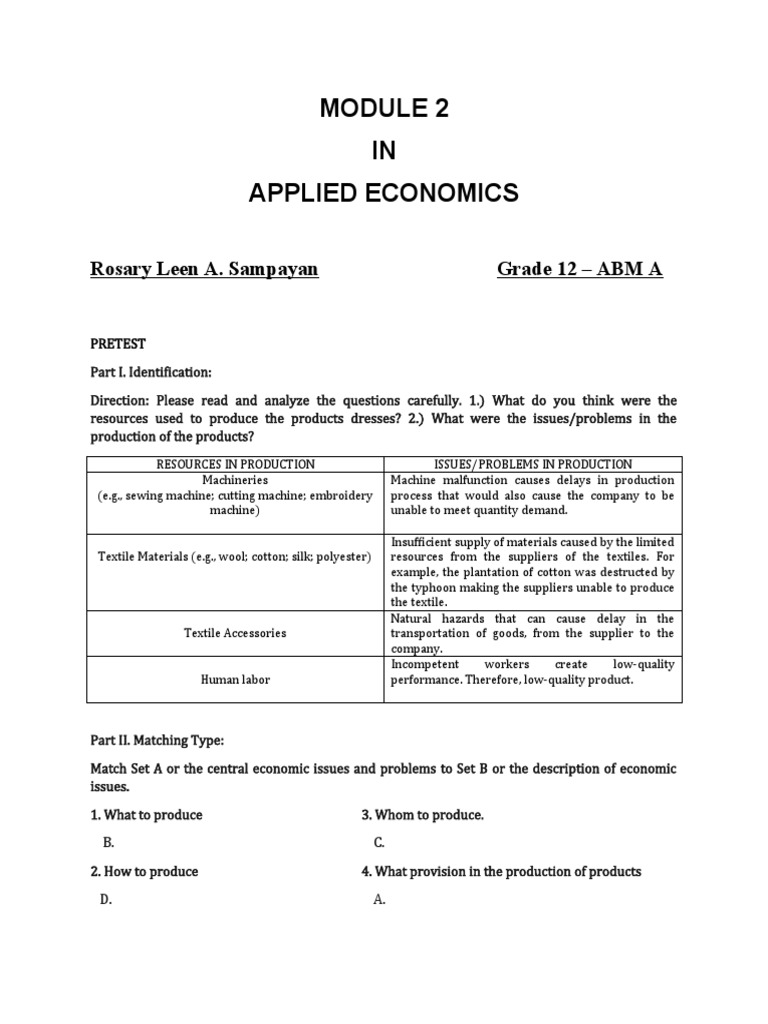 Applied economics module 2 answers pdf economics economies