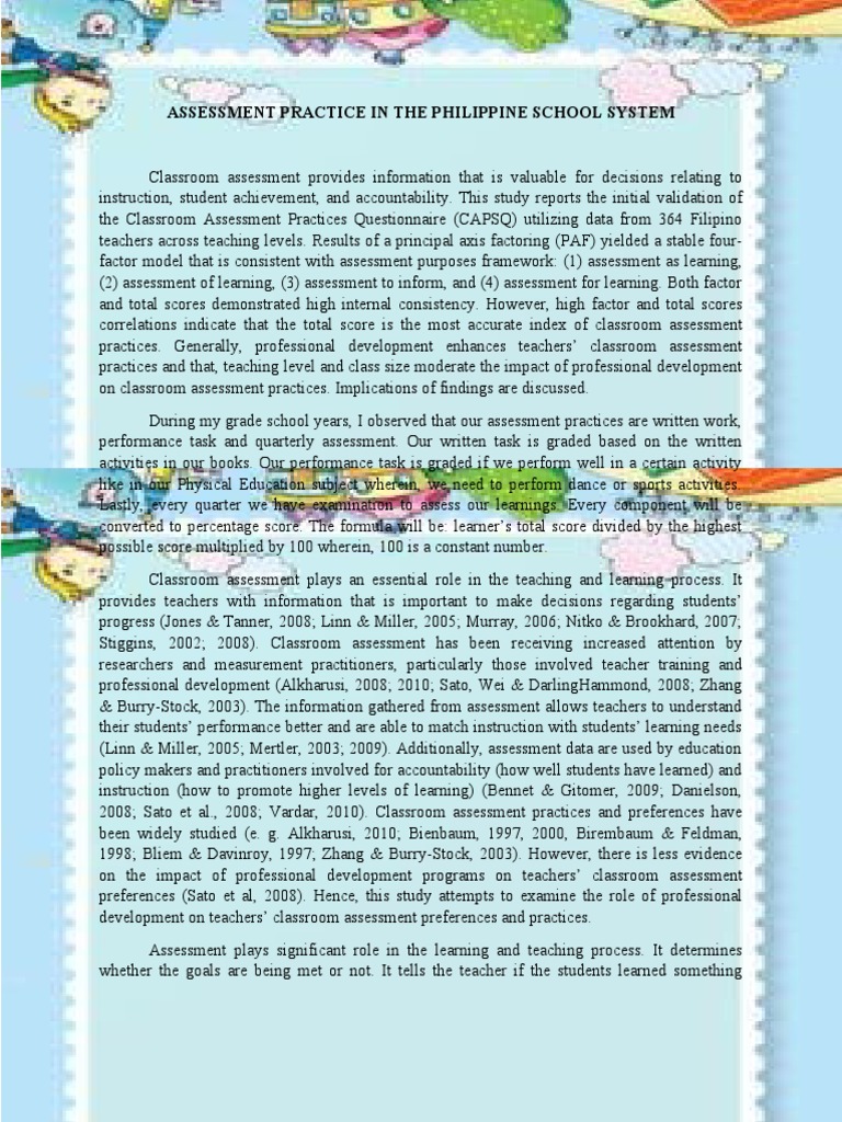Assessment Practice in The Philippine School System | PDF | Educational ...