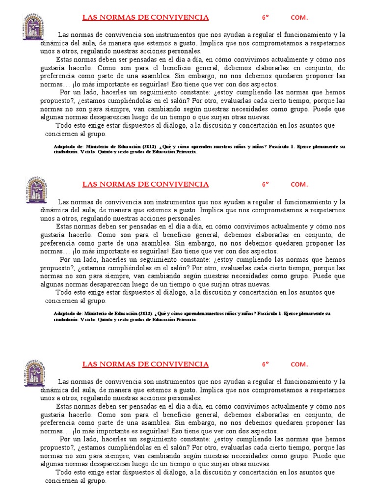 Las Normas de Convivencia 6 | PDF