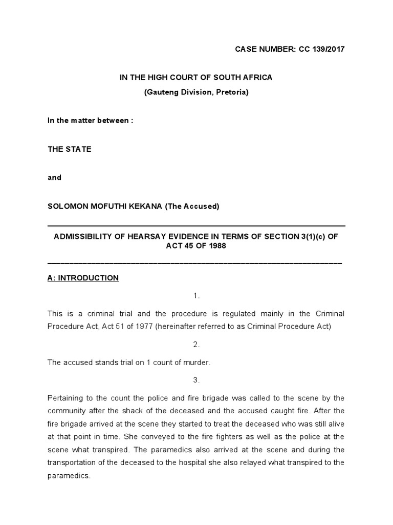 Hearsay Evidence Admissibility in Murder Trial | PDF | Hearsay ...