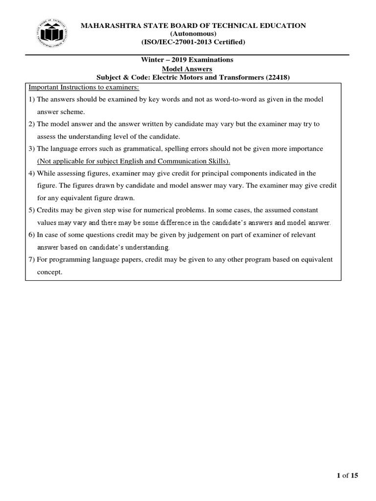 Model Answers for 22418 Winter 2019 | PDF | Transformer ...