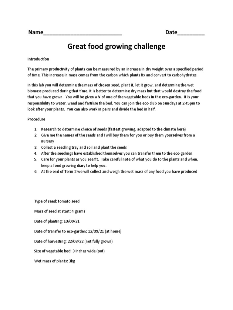 The Great Food Growing Challenge PDF Plants Seedling