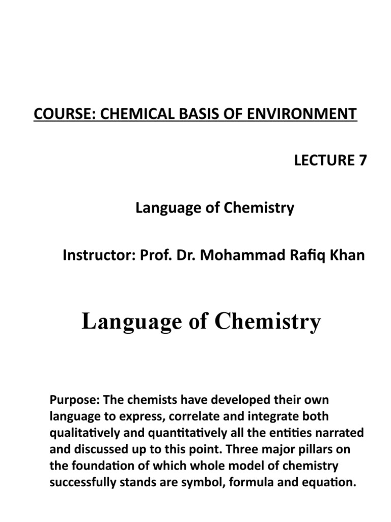 Language of Chemistry for Class 7 | PDF | Chemistry | Molecules