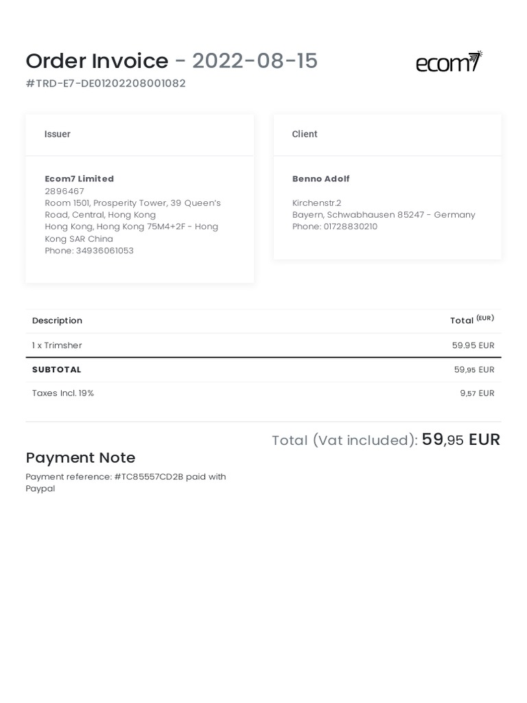 Ecom7 Limited Order Invoice 2022-08-15 | PDF