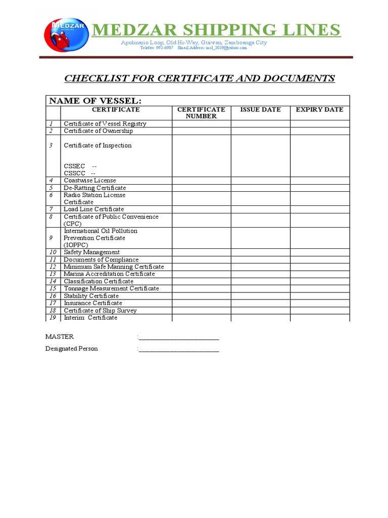 Checklist For Certificate and Documents | PDF