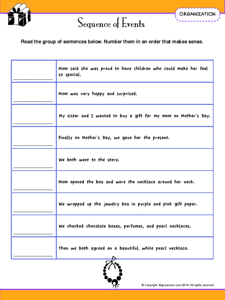 Sequence of Events Read The Group of Sentences Below. Number Them in