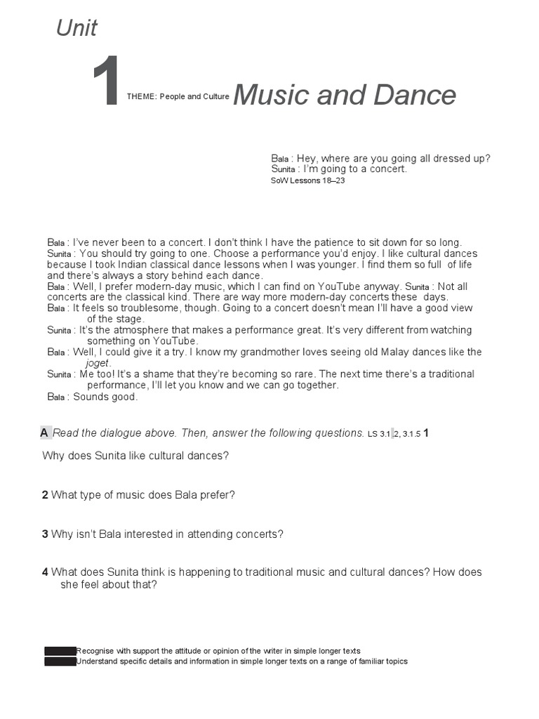 English Form 2 Units 1 Pdf Malaysia Dances