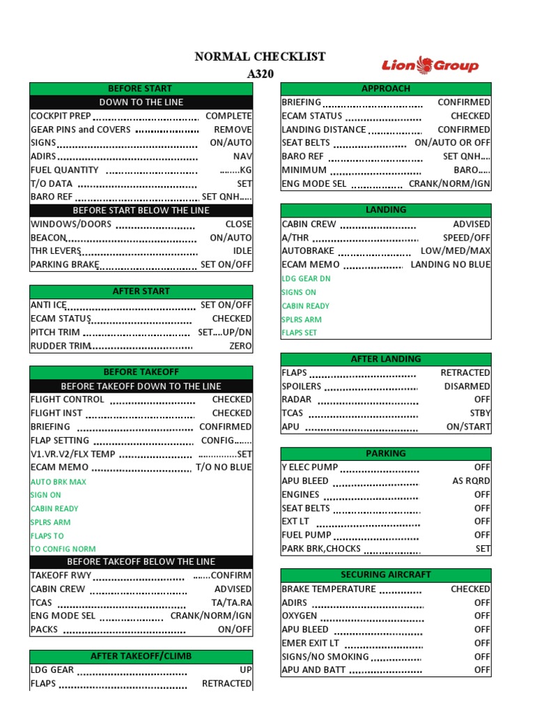 A320 Normal Checklist Overview | PDF
