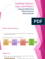 Understanding Culture, Society and Politics: Cultural Relativism Ethnocentrism Xenocentrism