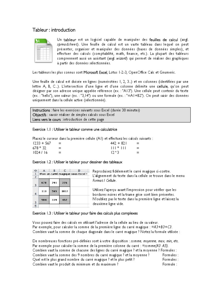 Excel Ex1 | PDF | Feuille de calcul | Microsoft Excel