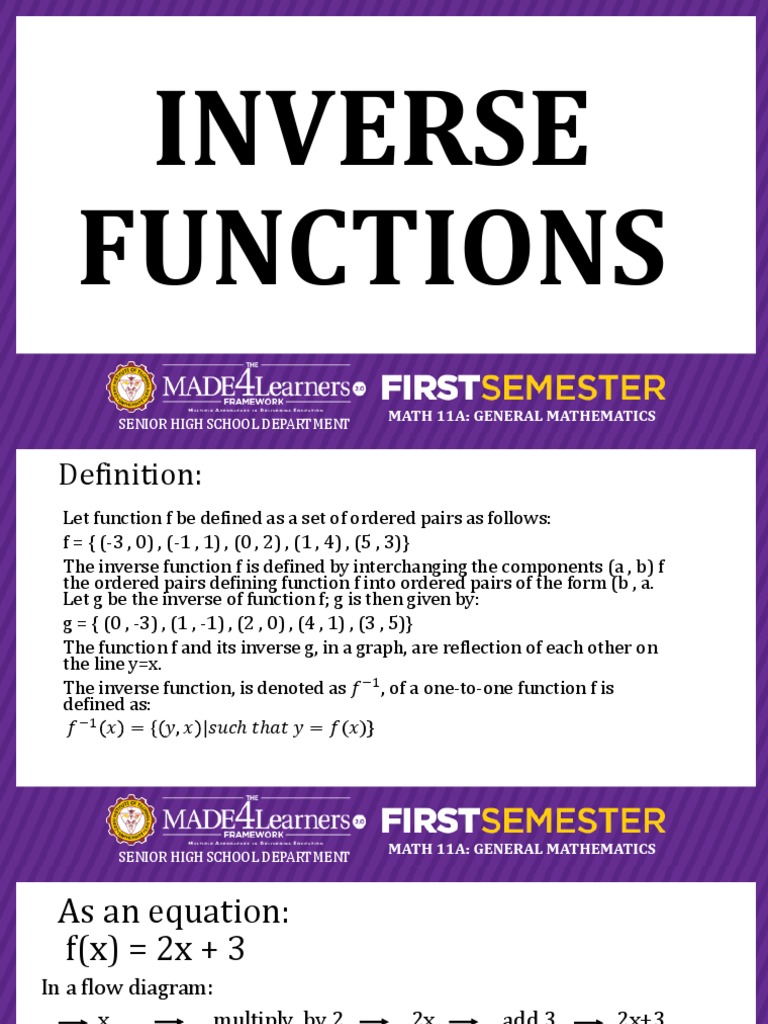 Inverse Functions: Math 11A: General Mathematics | PDF | Function ...