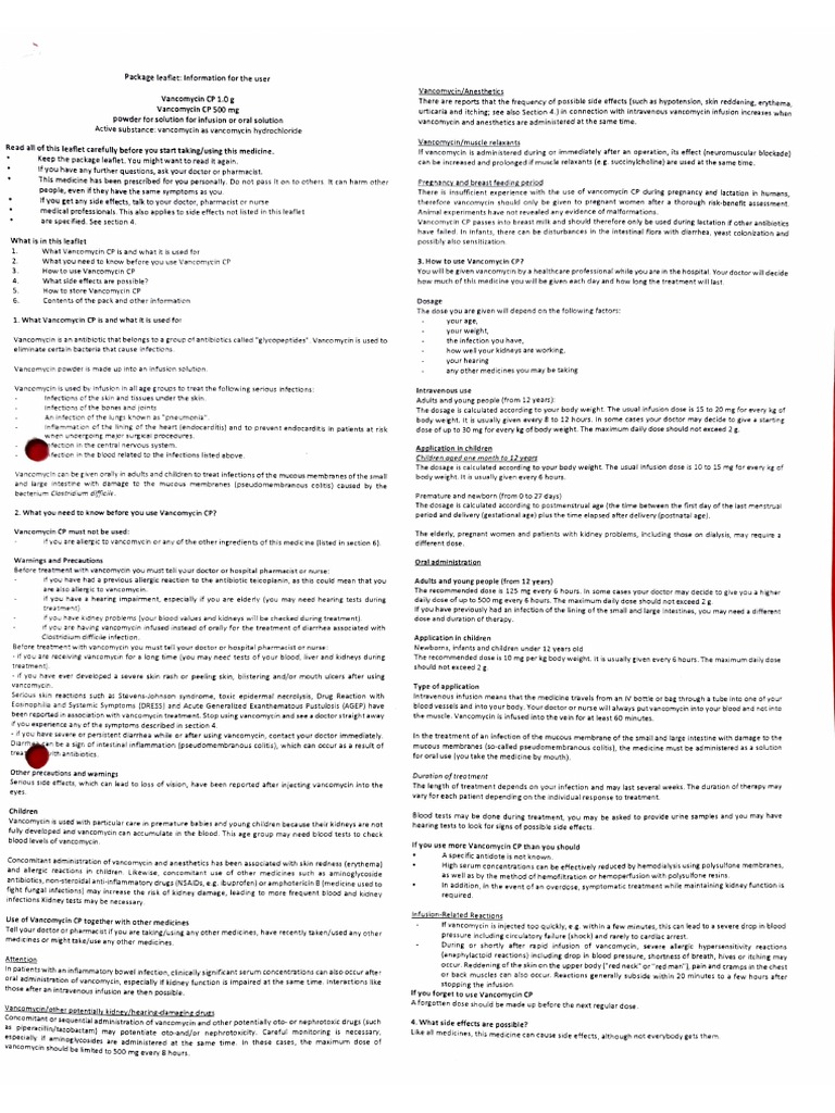 Vanco Leaflet PDF Intravenous Therapy Dose (Biochemistry)