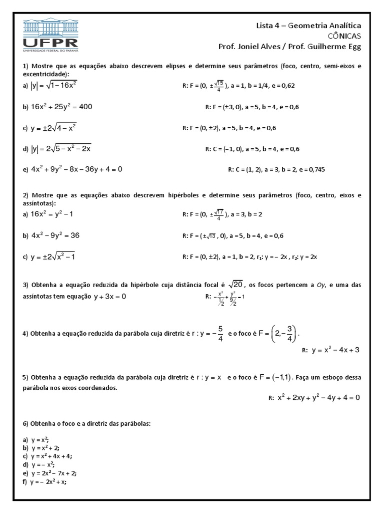 Ga - Lista Conicas | PDF | Elipse | Órbita