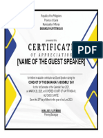 Certificate of Appreciation TO GUEST SPEAKER