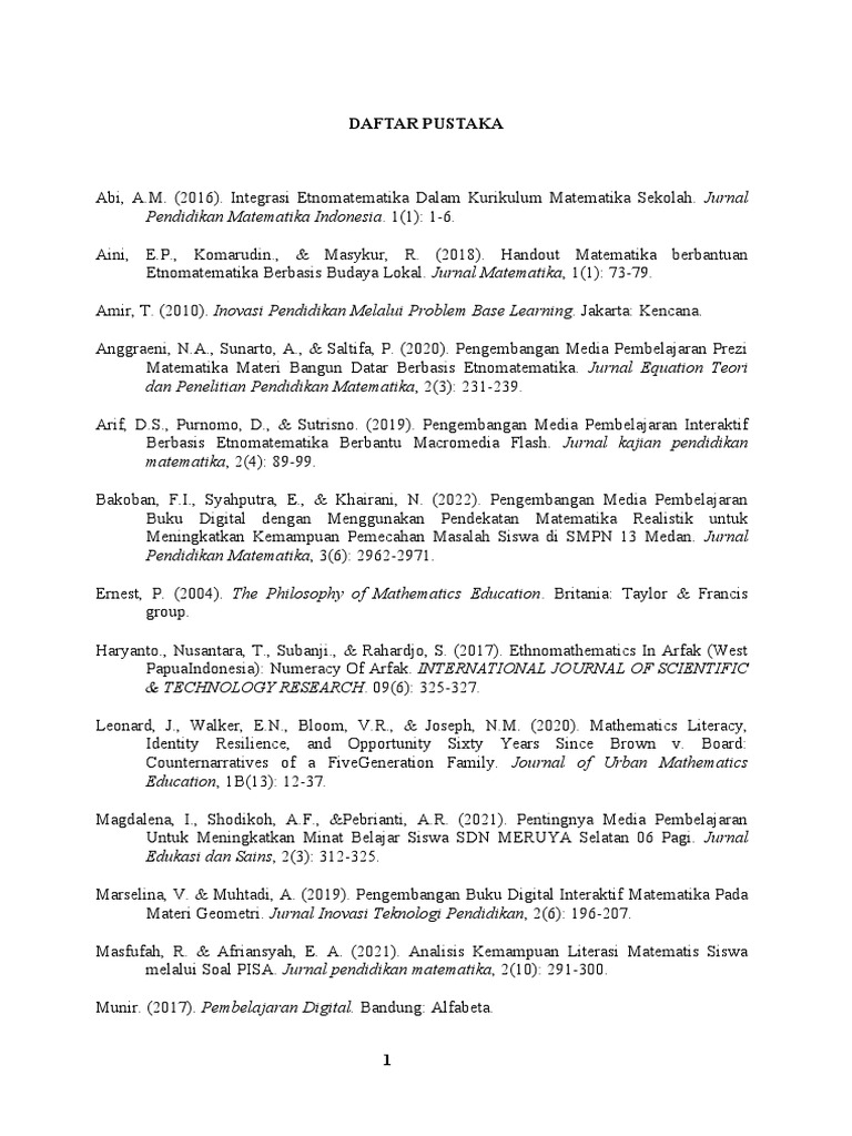 Daftar Pustaka Jurnal Pendidikan Matematika | PDF