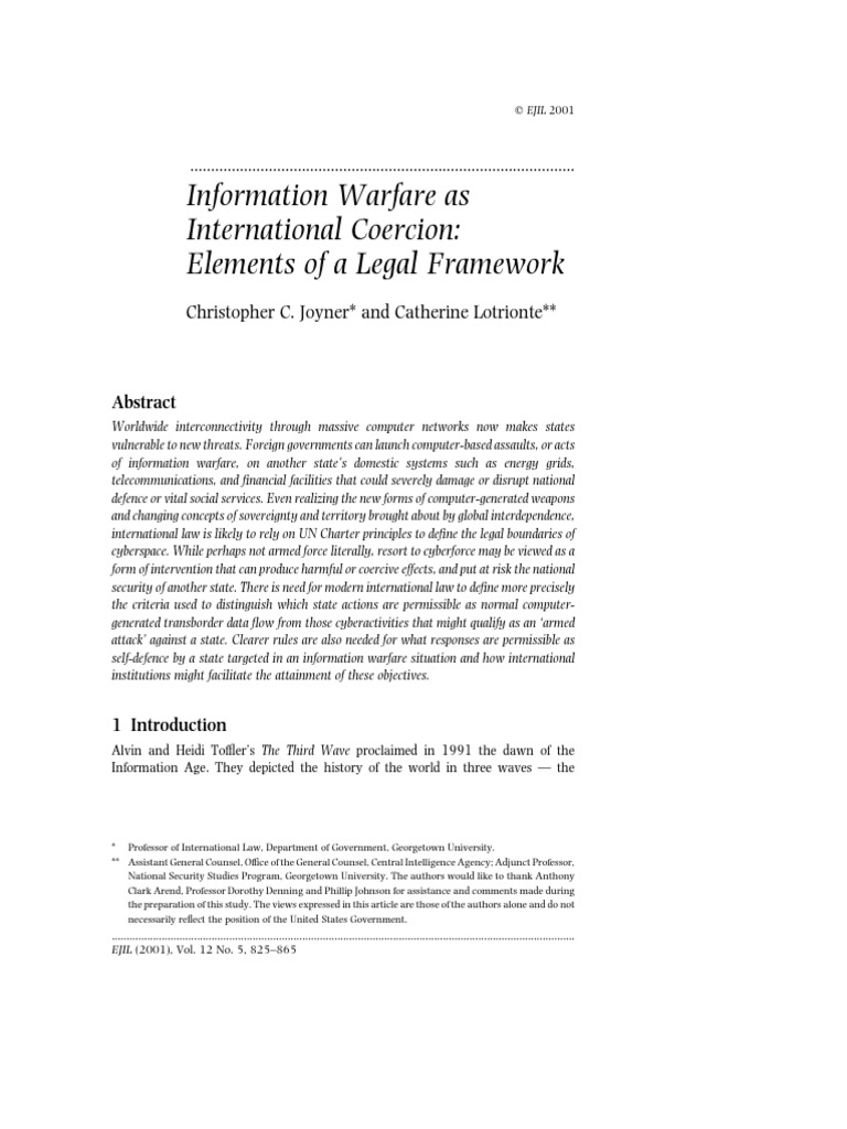 Information Warfare As International Coercion Elements of A Legal Framework PDF