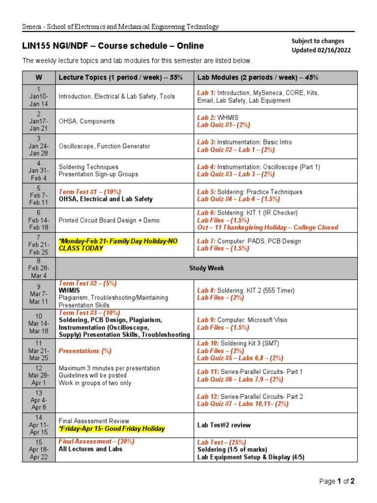 Seneca Electronics Course Schedule | PDF | Printed Circuit Board ...