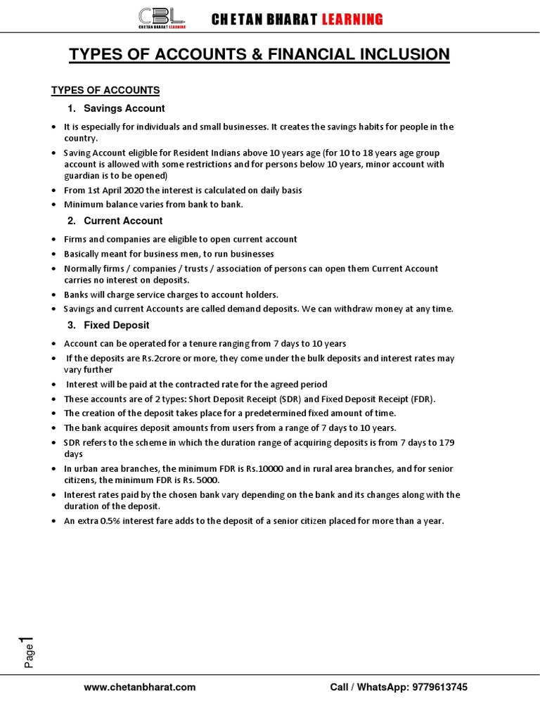 1627995259Lecture 3 TYPES OF ACCOUNTS & FINANCIAL INCLUSION PDF Deposit Account Banks