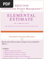 RECO 2040 Construction Project Management I: Elemental Estimate