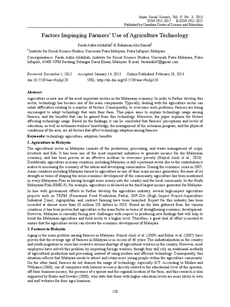Factors Influencing Agricultural Technology Adoption | PDF | Rice ...