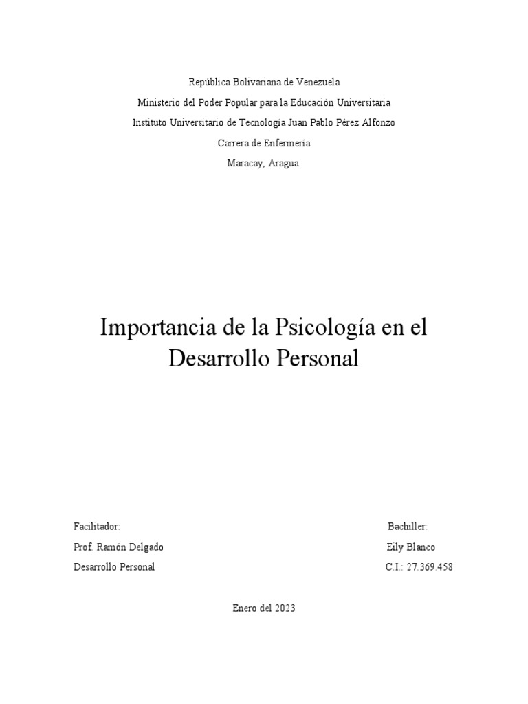Importancia de la Psicología en el Desarrollo Personal | PDF ...