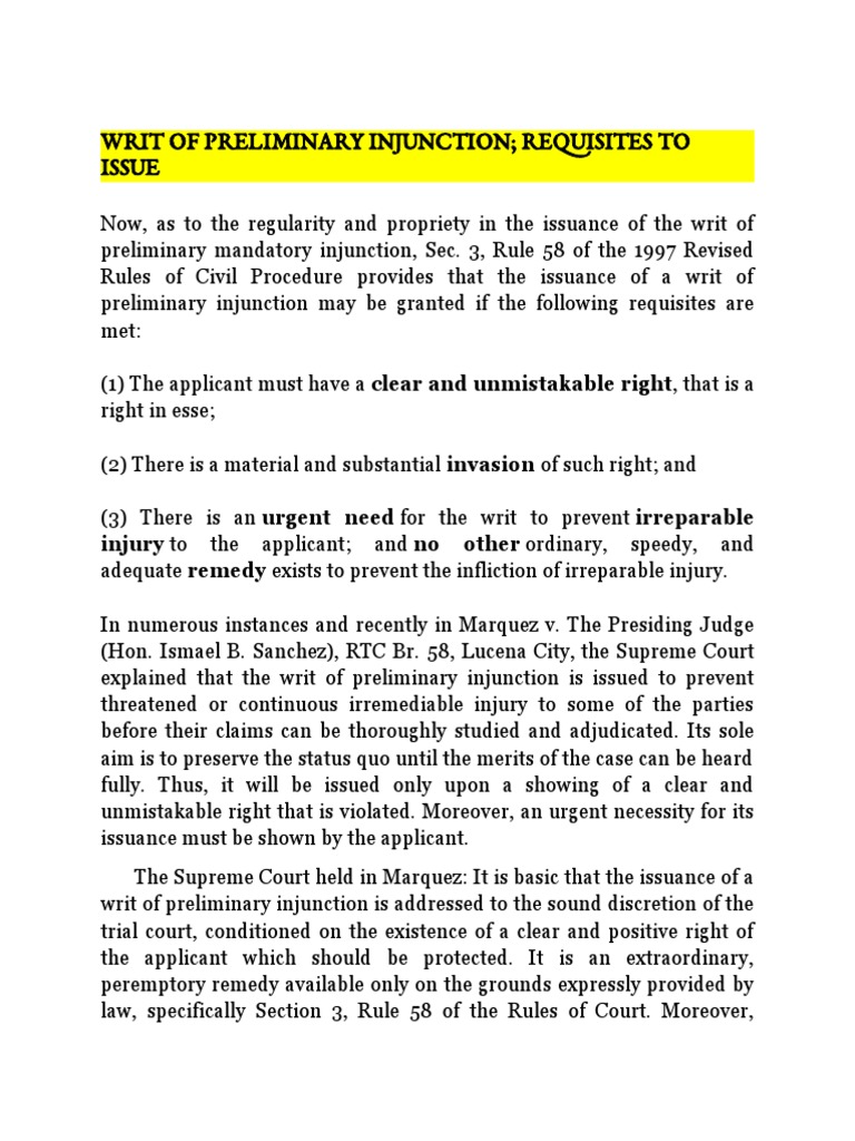 Writ of Preliminary Injunction | PDF | Injunction | Writ