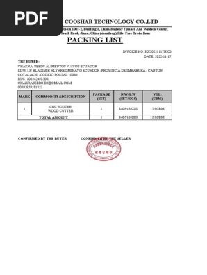 Packing list