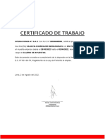 Certificado de Trabajo: Rafael Cosar Maurice Apoderado Operaciones at S.A.C